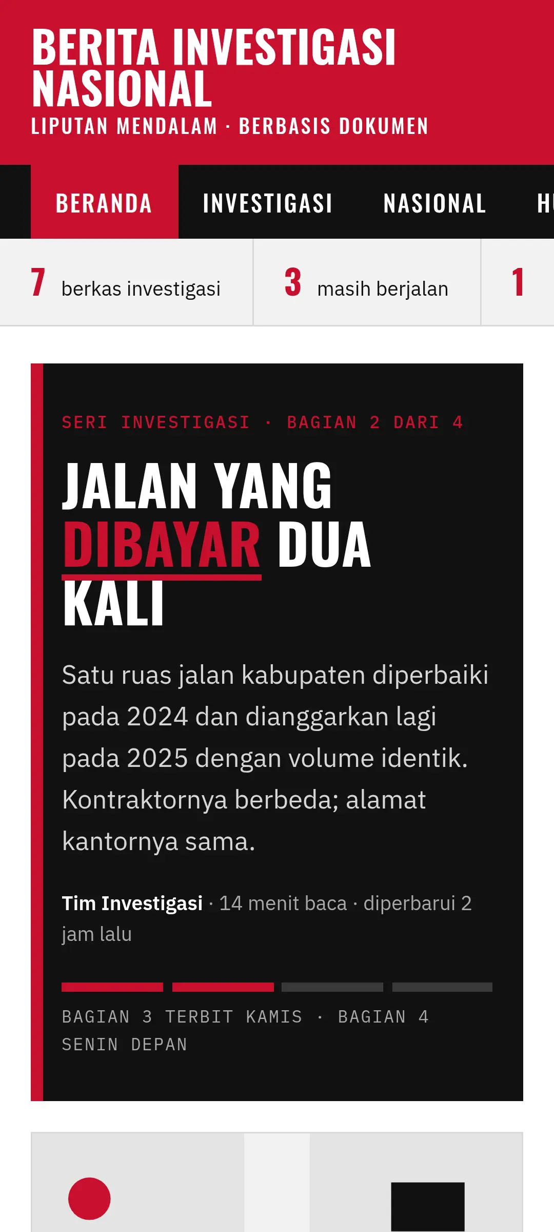 Tangkapan layar demo Berita Investigasi Nasional versi 3