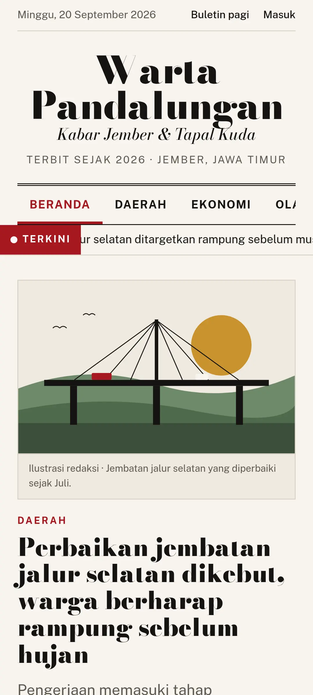 Tangkapan layar versi 1, gaya koran