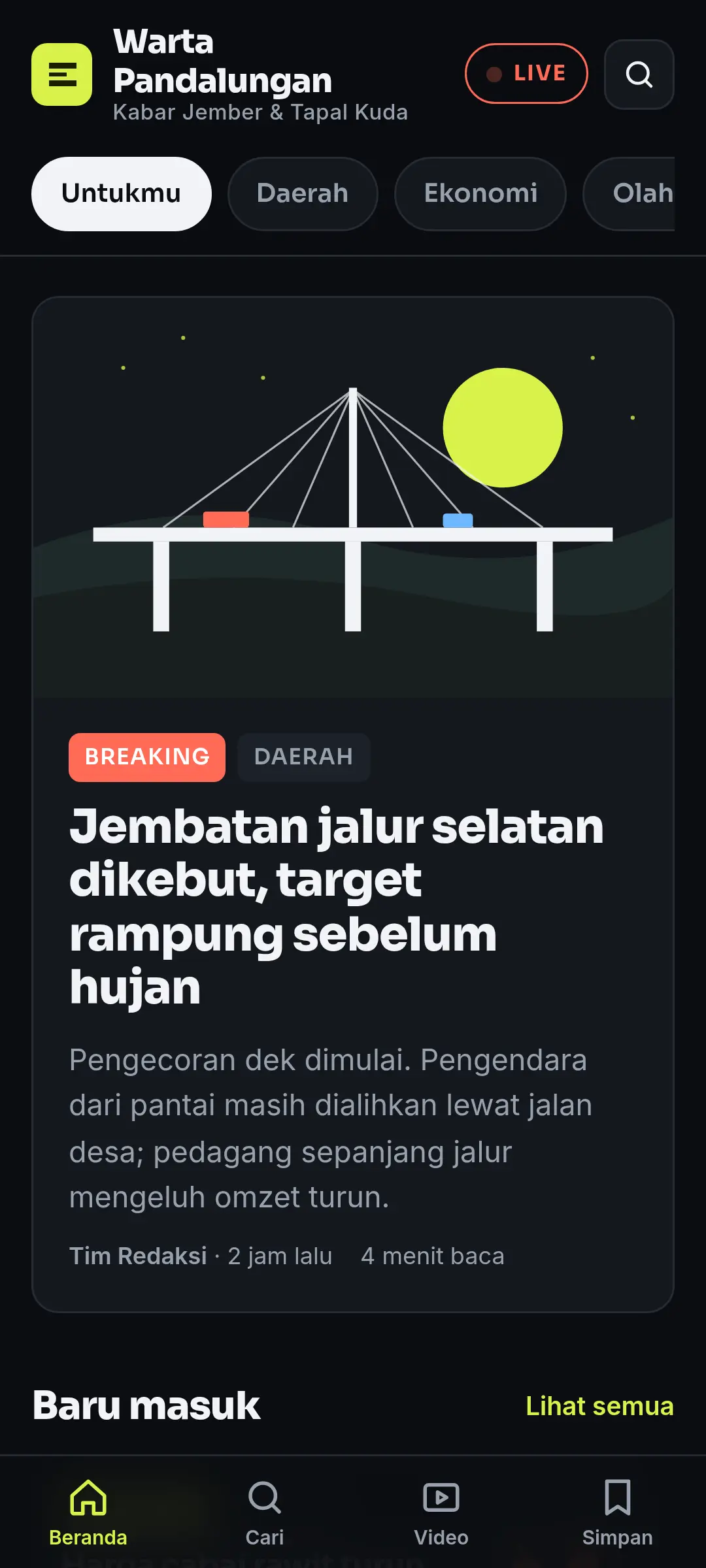 Tangkapan layar versi 2, gaya kanal gelap